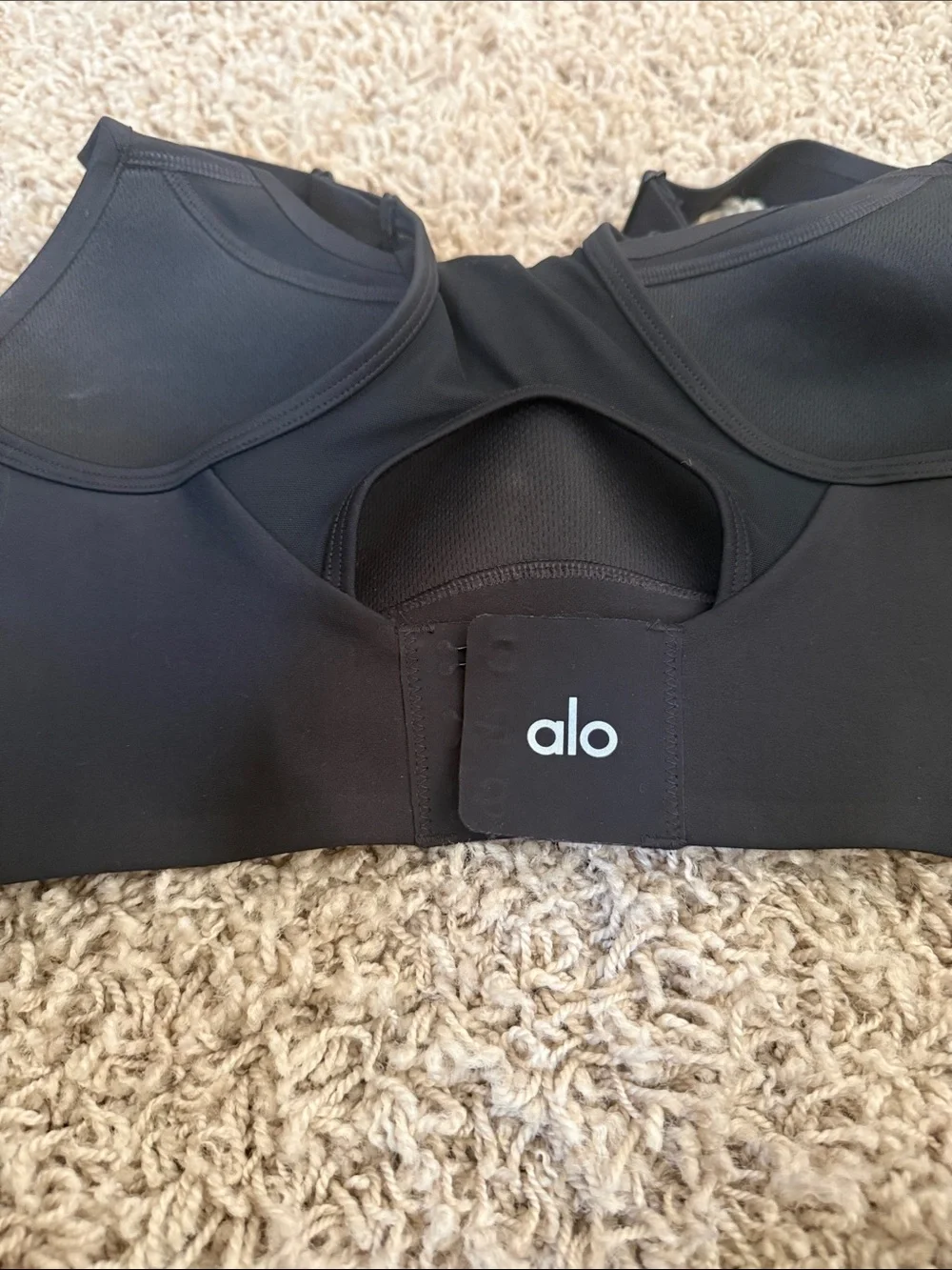 ALO Yoga Black Logo Sports Bra with Back Tag